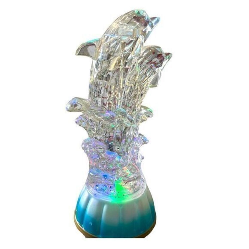 Dolphin on Waves‎ Light Figurine Color Changing Bubbler Sculpture Ocean Retro